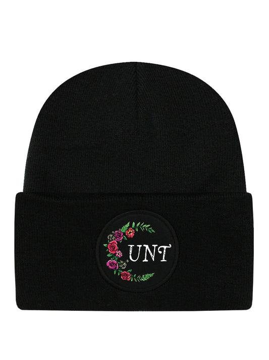 Floral Cunt Black Beanie