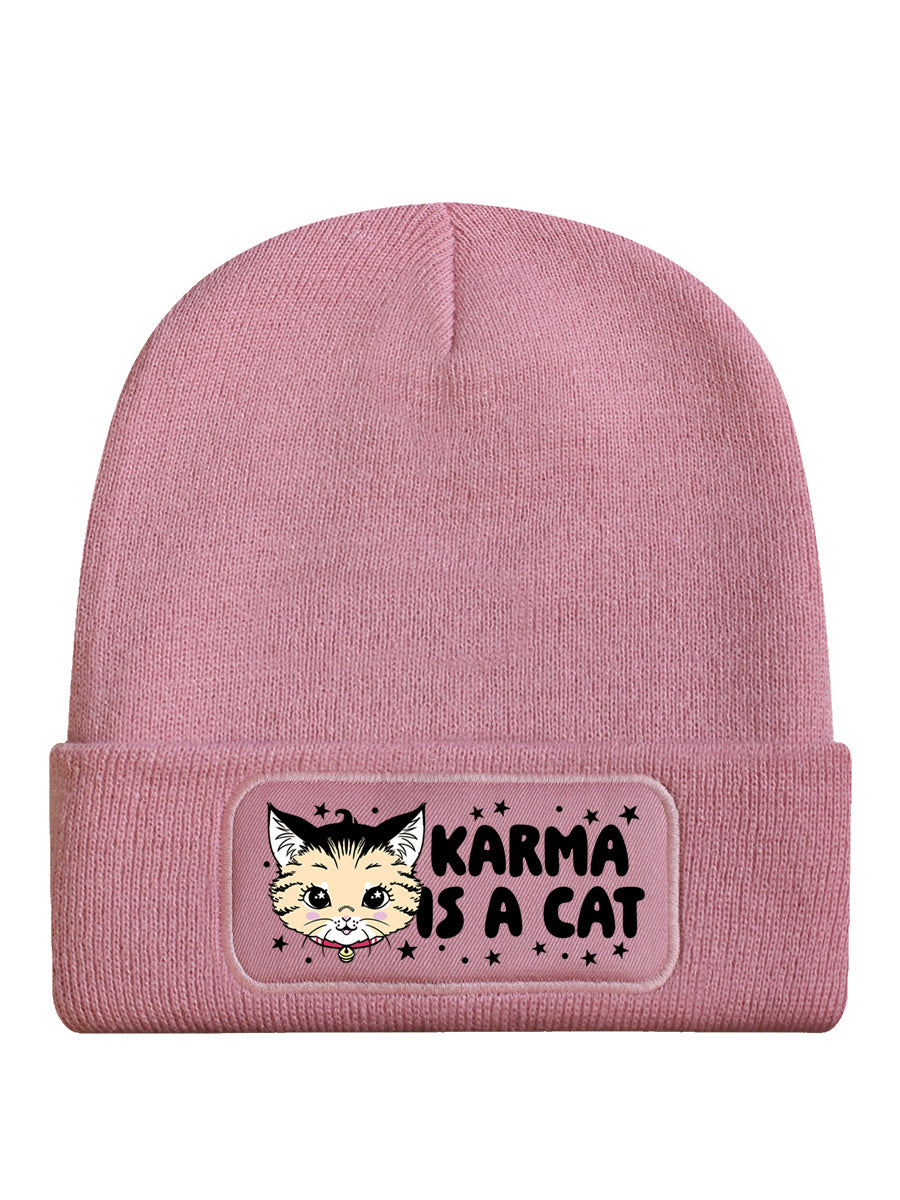 Kitsch Kitten Karma Is A Cat Pale Pink Beanie