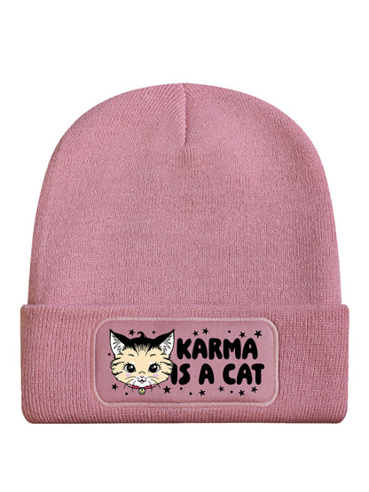 Kitsch Kitten Karma Is A Cat Pale Pink Beanie