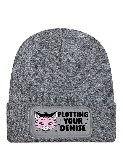 Kitsch Kitten Plotting Your Demise Heather Grey Beanie