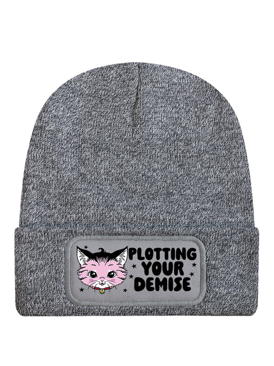 Kitsch Kitten Plotting Your Demise Heather Grey Beanie