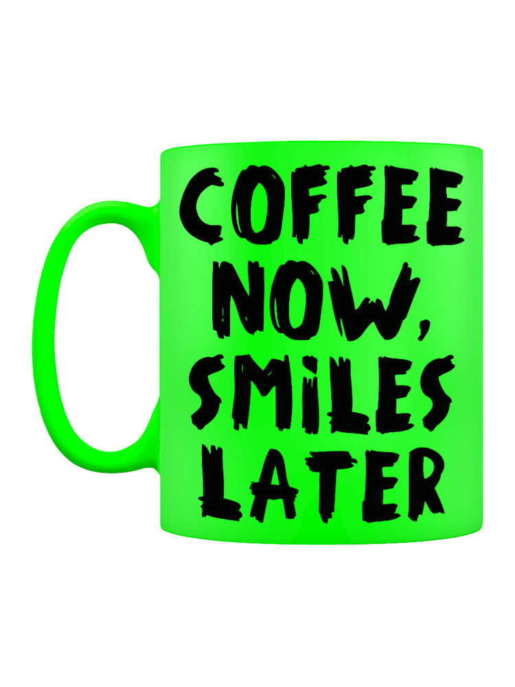 Coffee Now Smiles Later Green Neon Mug