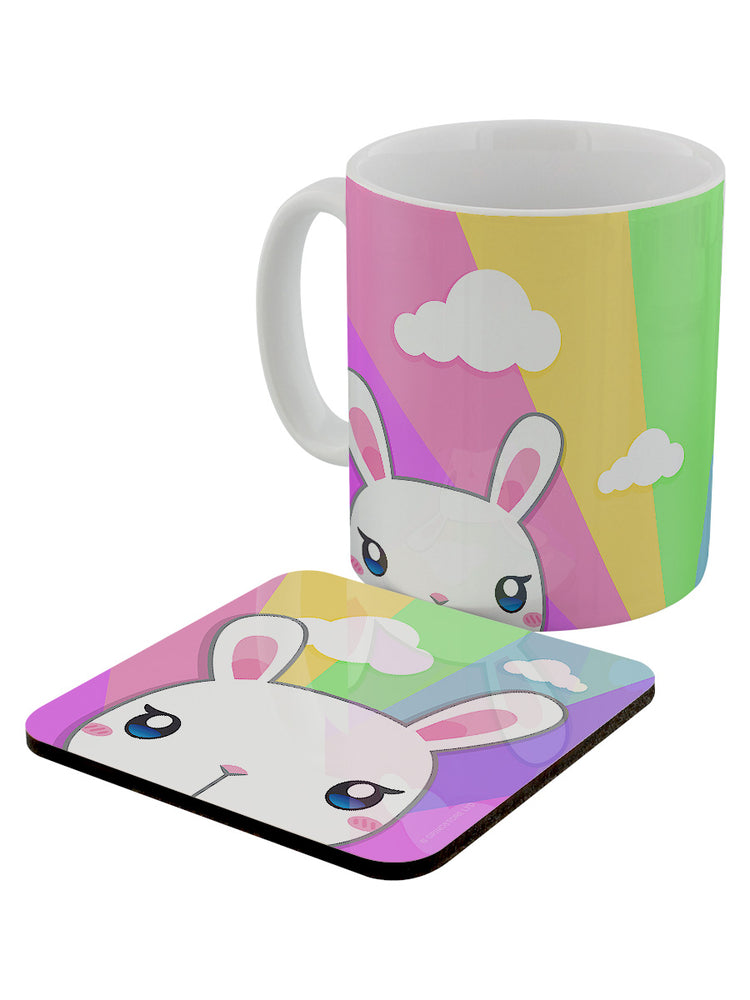 Inquisitive Creatures Kawaii Bunny Rainbow Mug & Coaster Set