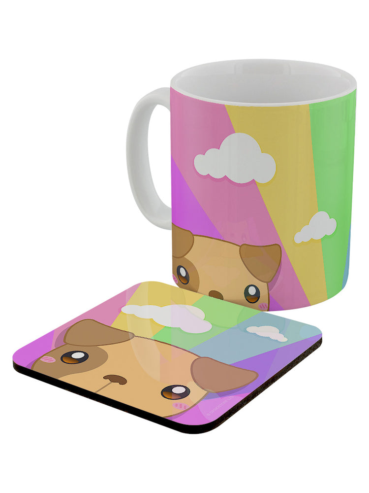 Inquisitive Creatures Kawaii Puppy Rainbow Mug & Coaster Set