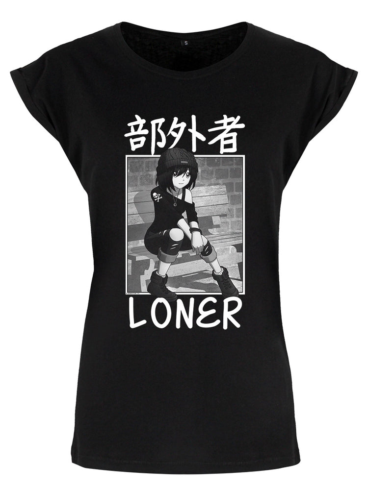 Tokyo Spirit Loner Ladies Premium Black T-Shirt