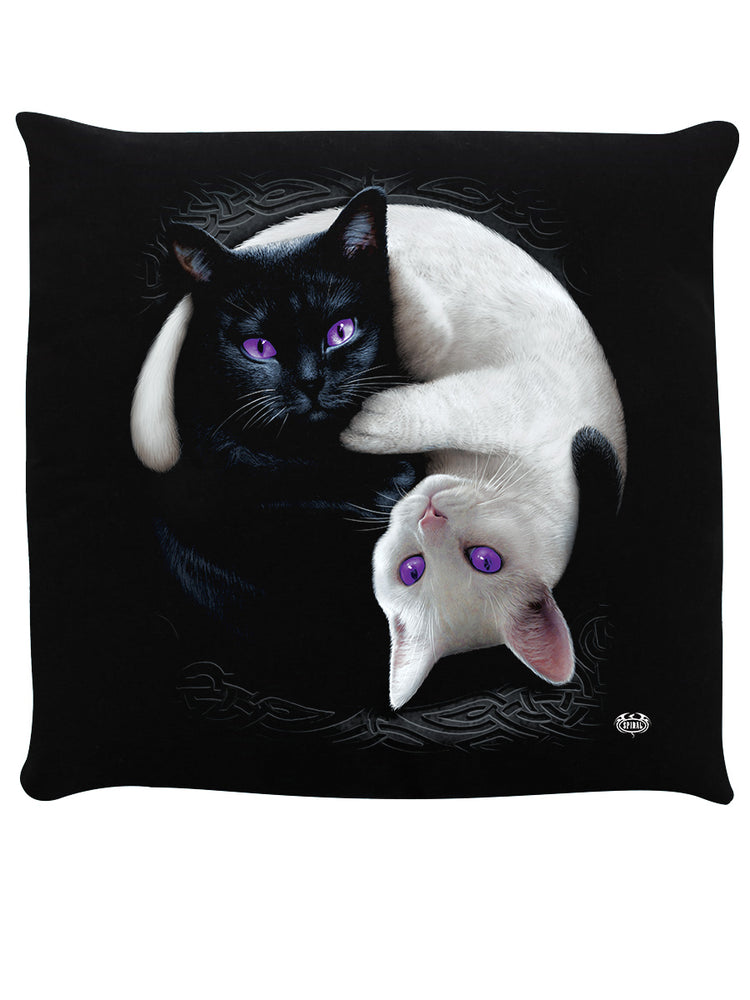 Spiral Yin Yang Cats Black Cushion