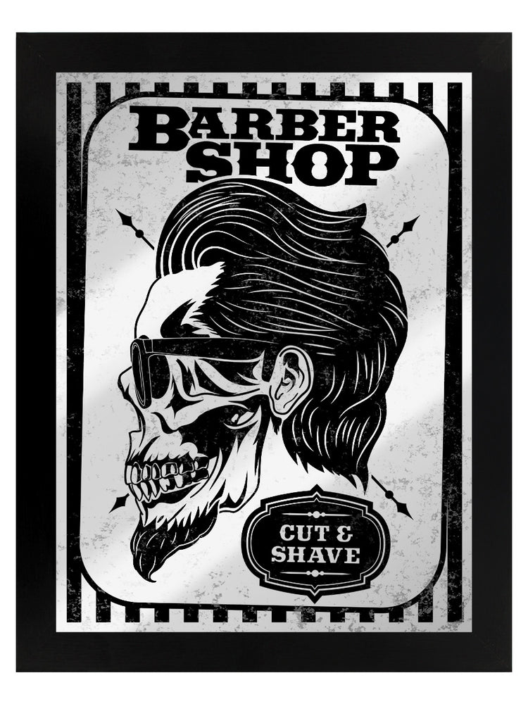 Framed Barber Shop Cut & Shave Mirrored Tin Sign