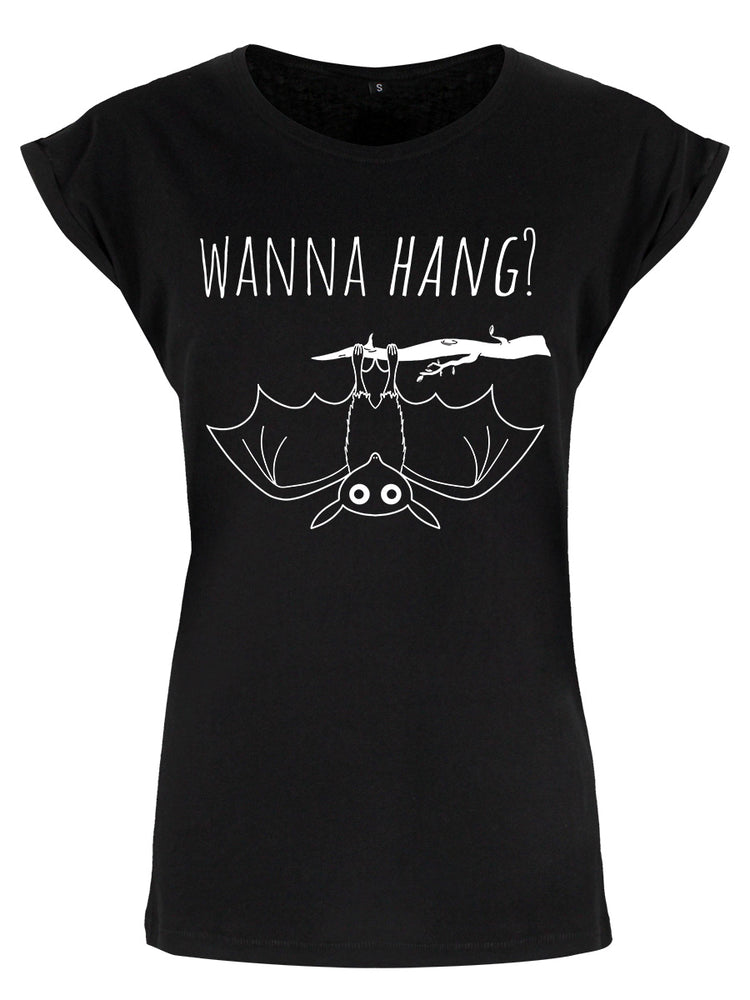 Cute Bat Wanna Hang? Ladies Premium Black T-Shirt