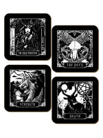 Deadly Tarot Death, The Devil, Strength & The High Priestess 4 Piece Coaster Set