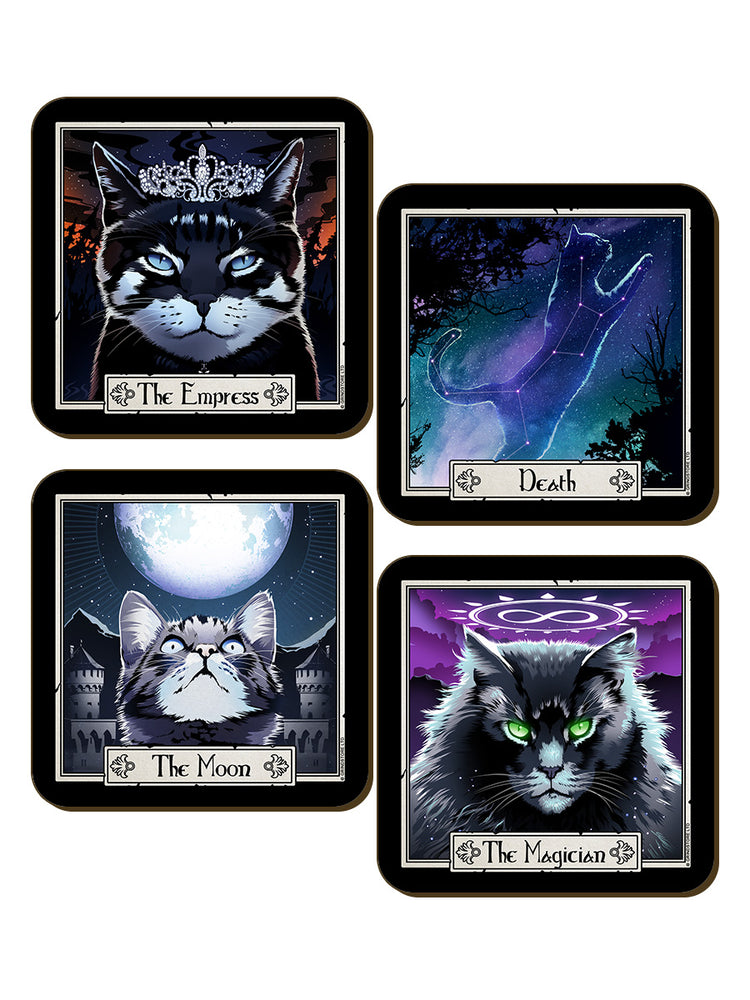 Deadly Tarot Felis The Magician, Empress, Death & The Moon 4 Piece Coaster Set