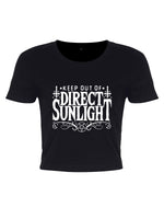 Keep Out Of Direct Sunlight Ladies Black Crop Top