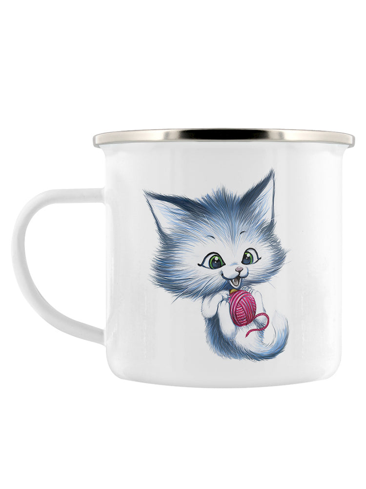 Pastel Blue Kitten Enamel Mug