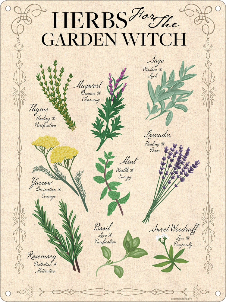 Herbs For The Garden Witch Mini Tin Sign