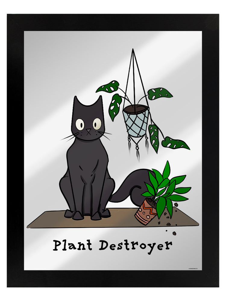 Framed Spooky Cat Plant Destroyer Mirrored Tin Sign