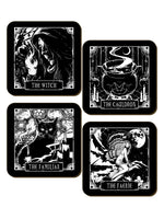 Deadly Tarot The Witch, The Cauldron, The Familiar & The Faerie 4 Piece Coaster Set