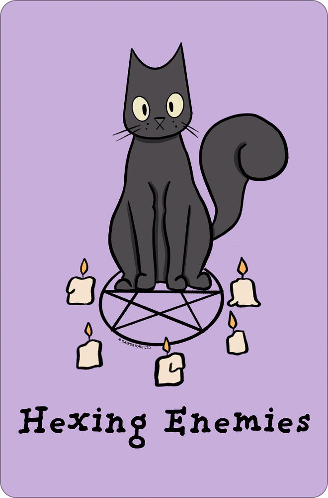 Spooky Cat Hexing Enemies Greet Tin Card