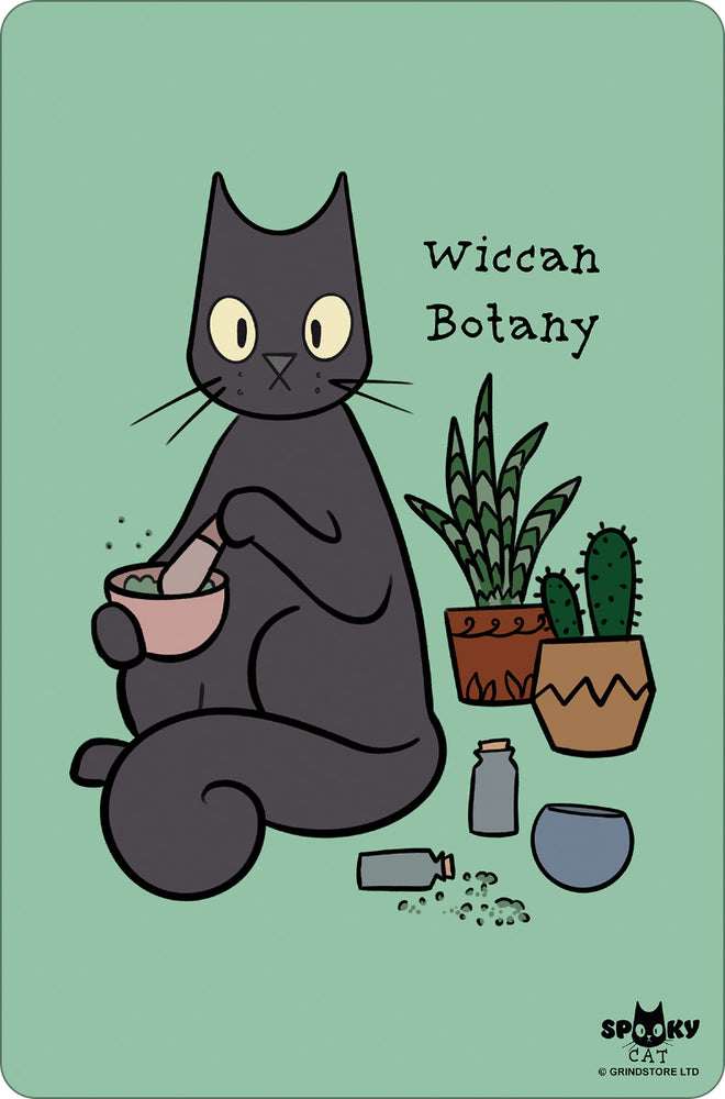 Spooky Cat Wiccan Botany Greet Tin Card