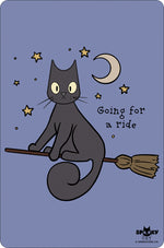 Spooky Cat Going For A Ride Greet Tin Card