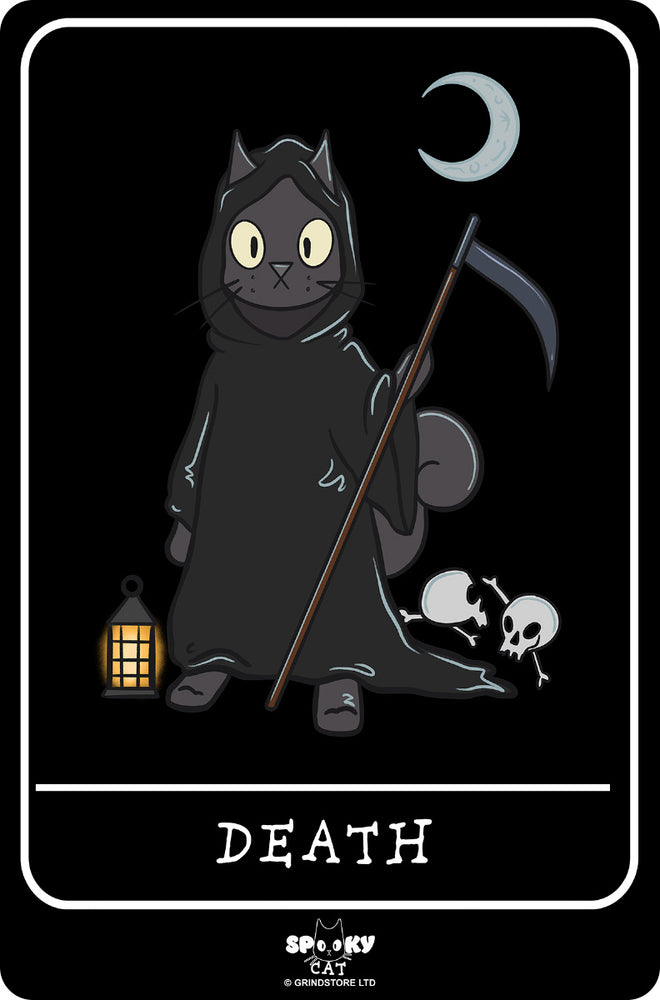 Spooky Cat Tarot Death Greet Tin Card