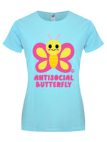 Pop Factory Antisocial Butterfly Ladies Turquoise T-Shirt
