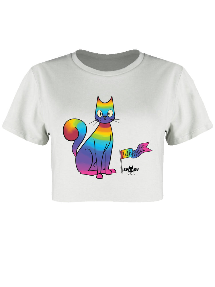 Spooky Cat Purride White Boxy Crop Top