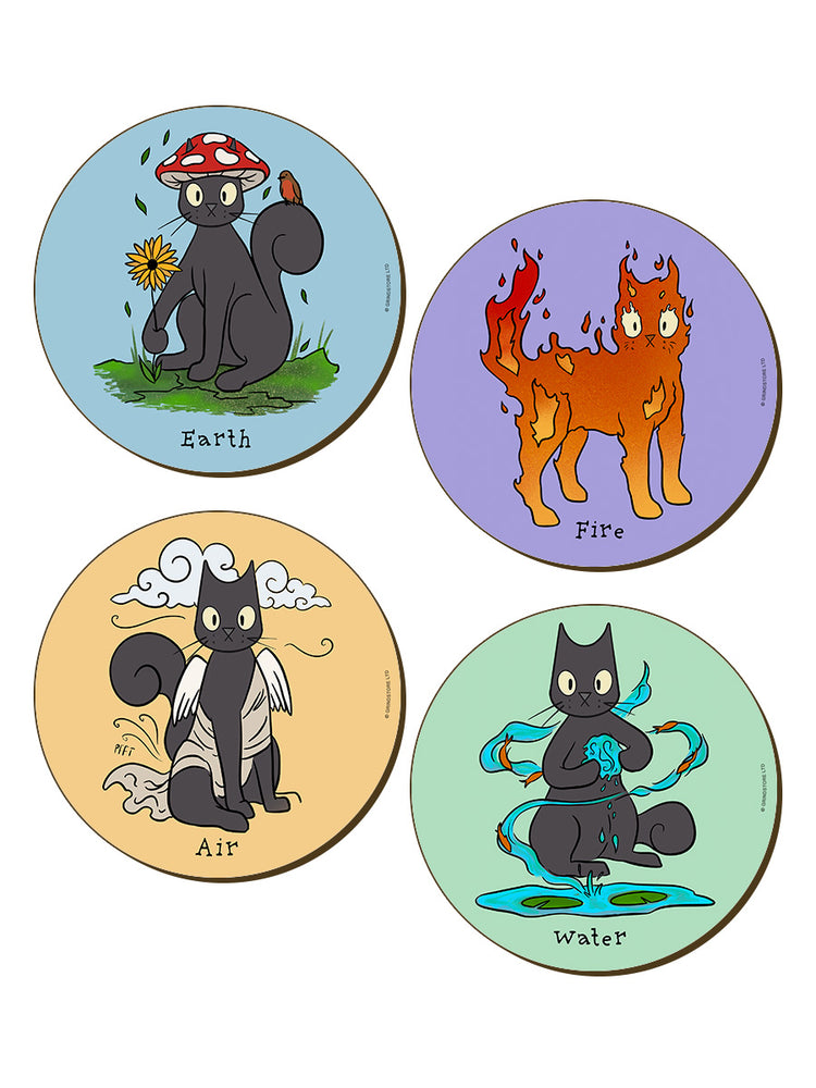 Spooky Cat Elements 4 Piece Coaster Set