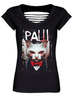 Horror Cats Paw Ladies Black Razor Back T-Shirt