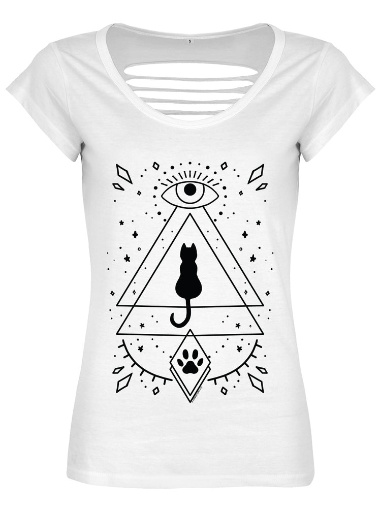 Mystical Kitten Ladies White Razor Back T-Shirt