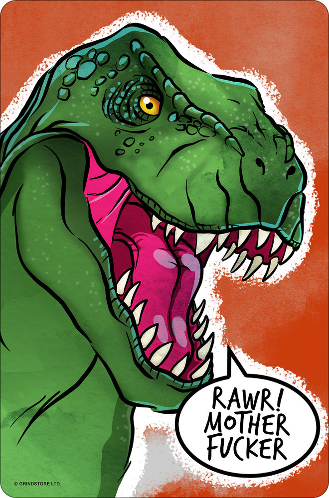 Cute But Abusive Dinosaurs - Rawr! Mother Fucker Greet Tin Card