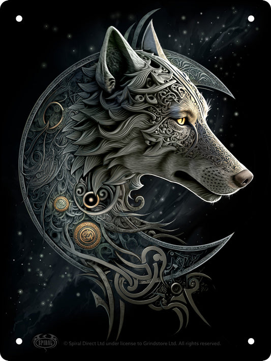 Spiral Celtic Wolf Mini Tin Sign