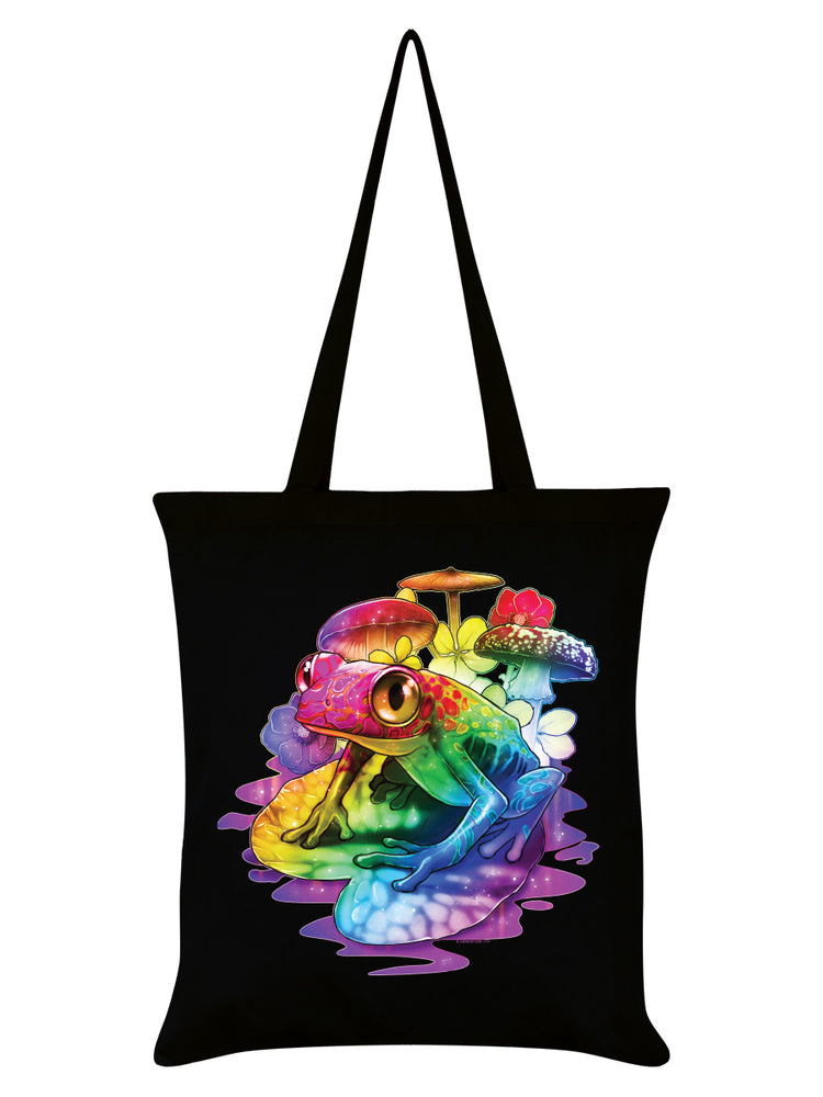 Rainbow Frog Black Tote Bag