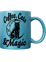 Coffee, Cats & Magic Blue Glitter Mug